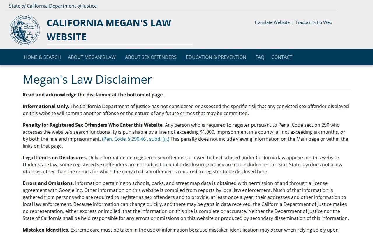 Hanford people search entry for California Megan's Law records