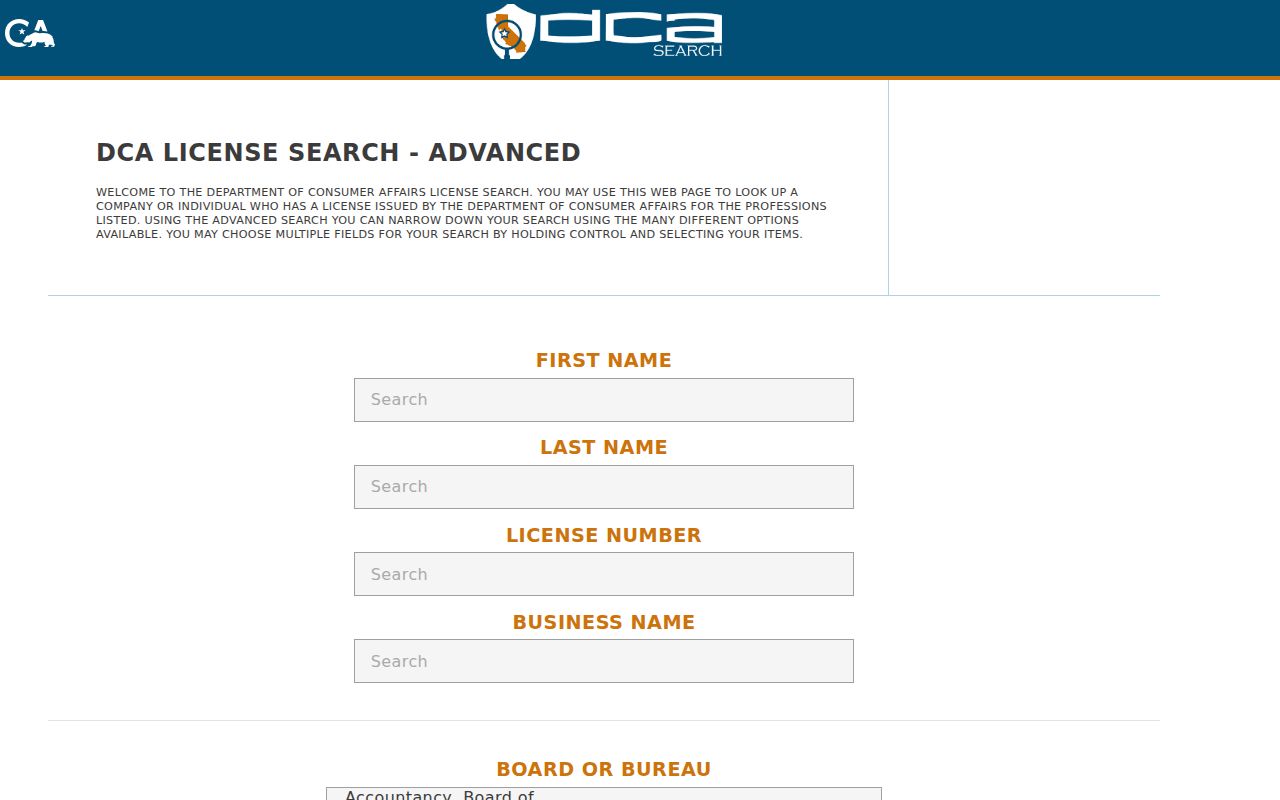 Hanford people search through California professional license records