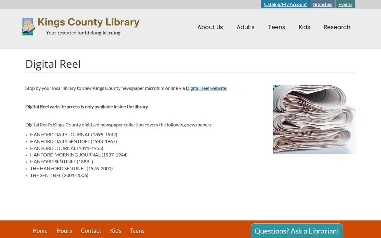 Hanford people directories Digital Reel newspaper years