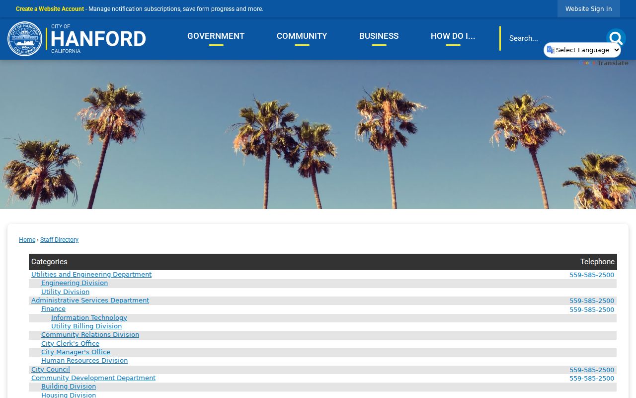 Hanford people directories city staff search
