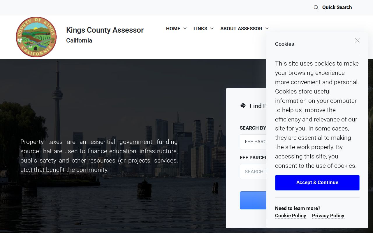 Hanford public records search in the Kings County MBAP assessor portal